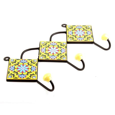 Yellow Turquoise Floral Tiles Hook
